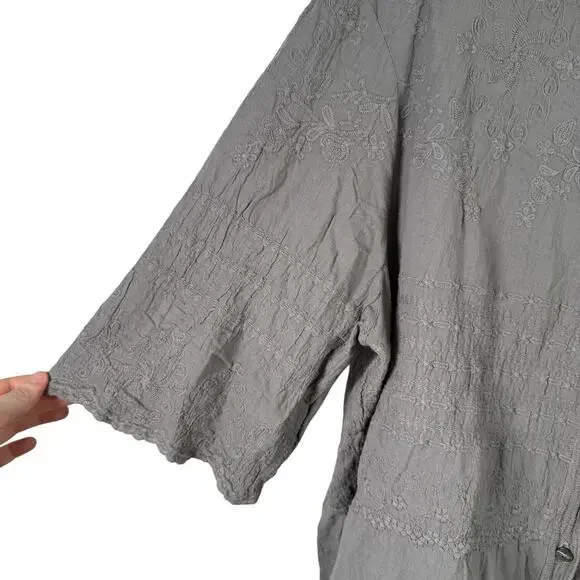 Solitaire Floral Embroidered Button Up Blouse Green Boho Womens Plus 2x - Picture 4 of 8